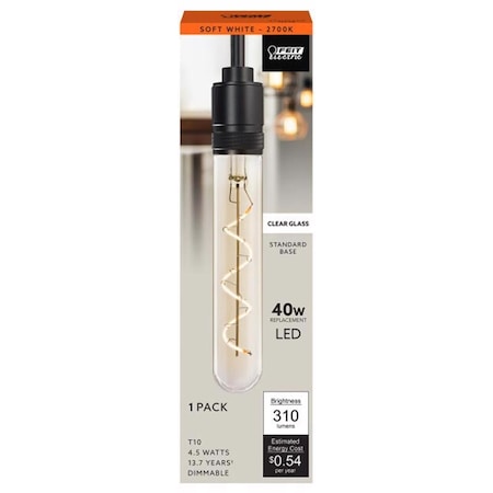 Feit Electric Feit T10 E26 (Medium) Filament LED Bulb Soft White 40 Watt Equivalence 1 pk T10L/S/CL/927CA